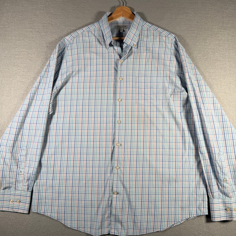 Peter Millar Summer Comfort Plaid Button Down Shirt Mens XL Blue Pink MS21EW14BL